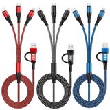 LHJRY 6'sı 1 Arada Çoklu Şarj Kablosu 3 Paket 4 ft USB A/C - Telefon USB C Mikro USB Konektör Kablosu Cep Telefonları Tabletler ve Daha Fazlası ile Uyumlu - (Kırmızı, Siyah, Mavi)
