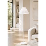 Lİ HOME Beyaz Metal Lambader Tek Ayaklı Kırma Beyaz Kumaş Pileli Başlık İthal Modern Retro 150 cm LAM03