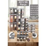 Lia 92 Parça Kare Erzak Ve Bakliyat Saklama Kabı Baharat Seti 12x300ml 10x(350ML500ML1100ML)4x1700ML