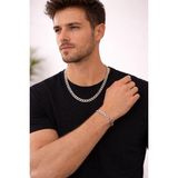 Lia Charm Gümüş Renk Paslanmaz Çelik Gurmet Zincir Kolye ve Bileklik Takımı - 60CM Kolye / 21CM Bileklik (6.8 MM Kalın Zincir)