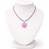 Lia Charm Pembe Kristal Kuvars Taşlı Kalp Kolye - Şeffaf Geçişli Tasarım & Siyah Kordon Ip - Pembe - Siyah - 45 cm