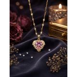 Lia Charm Sevgiliye Hediye 14 Ayar Altın Kaplama Okyanusun Kalbi Kolye Zirkon Taşlı 316L Çelik Dudak Zincir - Pembe - Mor