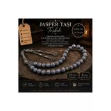 Liacharm Gri Jasper Taşı Doğal Taş Tesbih 8 Mm - Gümüş Kaplama Sistemli Püsküllü Tesbih Gri