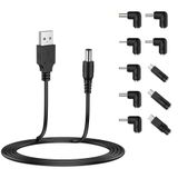 LIANSUM USB - DC 5V Güç Kablosu, Evrensel DC 5,5x2,1 mm Fişli Şarj Kablosu 10 Konektör Ucu (5,5x2,5, 4,8x1,7, 4,0x1,7, 4,0x1,35, 3,5x1,35, 3,0x1,1, 2,5x0,7, Mikro USB, Tip-C, Mini USB)12 m