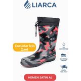 Liarca Çocuk Premium Su Geçirmez Yün Astarlı Yağmur ve Kar Raining Çizmesi Kaymaz Taban - Pembe