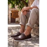 Liarca Nautical Hakiki Deri Kahverengi Kauçuk Anti Sararma Özellikli Taban Boat Shoe Loafer Makosen Casual Ayakkabı - Kahverengi - Beyaz