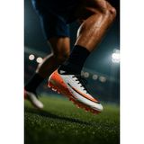 Liarca Pro-Half Futbol Ayakkabısı Halısaha Çim Saha Çoraplı Çocuk Krampon Yetişkin Krampon - Beyaz - Turuncu