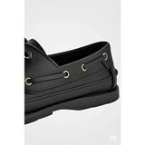 Liarca Tamamı Deri Garantili Mokasen Tekne Stili Kadın Ortopedik Taban Ayakkabı Düz Bağcıklı - Siyah