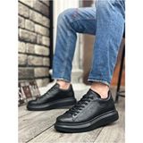Liarca Unisex Deri Yüksek Tabanlı Spor Ayakkabı Sneaker Siyah Konforlu Tasarım