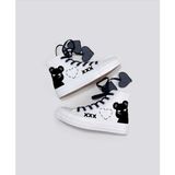 Lias Shoes Kalp Bağcık Gece Ayıcığı Baskılı Keten Çocuk Spor Ayakkabı Sneaker - 001-Beyaz