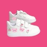 Lias Shoes Tatlı Pembe Ayıcıklar Baskılı Bantlı Beyaz Kız Çocuk Spor Ayakkabı Sneaker - 001-Beyaz