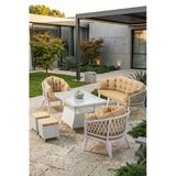 Liatris Serisi 1. Sınıf 3+1+1+2 Puf Beyaz Rattan Cappucino Minder Bahçe Takımı, Balkon Takımı