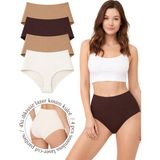 Libella İç Giyim Ekstra Yüksek Bel Premium Esnek Konfor Modeli Dikişsiz Iz Yapmayan Lazer Kesim Bikini Külot 4'lü Set - Ekru - Vizon - Kahve - 2XL - 3XL