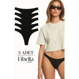 Libella İç Giyim Kadın Siyah Tanga Külot Pamuklu Likralı Esnek Konforlu String Model 5'li Paket - L.
