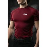 Liber Premium Compression T-Shirt - Bordo Sporcu Tişörtü - Gym & Fitness Muscle Fit Vücudu Saran