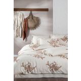 Libera Battal Boy Nevresim Takımı %100 Organik Pamuk Keten Süzene Nakışlı Krem-Terra 240x220 Cm