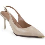 Libero Kadın Klasik Topuklu Ayakkabı Kroko Desen Metal Burunlu Slingback Stiletto L085.3080 - Ekru