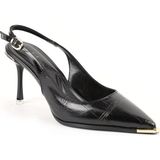Libero Kadın Klasik Topuklu Ayakkabı Kroko Desen Metal Burunlu Slingback Stiletto L085.3080 - Siyah