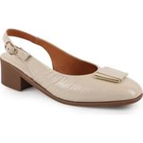 Libero L031 Hakiki Kırışık Rugan Deri Gold Metal Tokalı Alçak Blok Topuklu Esnek Kauçuk Taban Slingback Kadın Ayakkabı - Bej