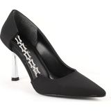 Libero L085.K3010 Taşlı Zincir Detaylı Ince Metalik Topuklu Kadın Stiletto - Siyah