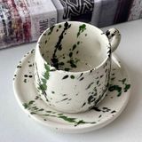 Libra Seramik El Yapımı Türk Kahve Fincanı, Sıçrama Desenli Expresso Fincanı, Fincan - Beyaz - 90 ml