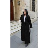 Libreprive Kadın Kuşaklı Uzun Kaban Düğmeli Oversize Kesim Şık Günlük Palto - 000-Siyah - L - XL