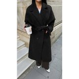 Libreprive Kadın Kuşaklı Uzun Kaban Düğmeli Oversize Kesim Şık Günlük Palto - Siyah - XL - 2XL