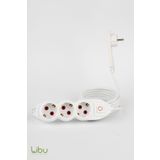 Libu Electric Üçlü Priz Ince Fişli, Topraklı, Kablolu, LED Anahtarlı, 2 Metre-Beyaz