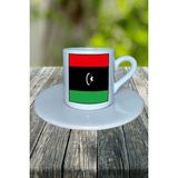 Libya Ülke Bayrağı Bayrak Baskılı Türk Kahvesi Fincanı Tabaklı Kişiye Özel Model 2