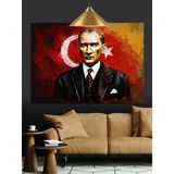 Lider Atatürk ve Türk Bayrağı Dekoratif Kanvas - Mdf Ahşap Tablo