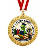 Lider Baskı 10 Adet Kitap Kurdu Madalyası - Dijital Baskılı Madalya - 5,5 x 5,5 cm - Altın