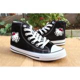 Lideral Hello Kitty Convers Baskılı Unisex Boğazlı Bağcıklı Ayakkabı - Beyaz - Siyah