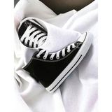 Lideral Unisex Convers Günlük Keten Rahat Bilekli Siyah Uzun Sneaker Spor Ayakkabı - Siyah Yaldız