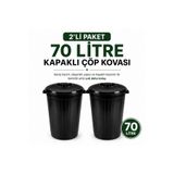 LİDERAMBALAJ07 2'li 70 Litre Kapaklı Çöp Kovası Seti Plastik Çöp Kovası Büyük Boy Dayanıklı Çöp Kutusu Ev Ofis Bahçe İşyeri Kullanımına Uygun