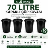 LİDERAMBALAJ07 70 Litre Kapaklı Çöp Kovası 4'lü Set | 4 Adet Çöp Kovası + 4 Adet Uyumlu Kapak | Dayanıklı Plastik Büyük Boy Çöp Kutusu | Ev, Ofis, Bahçe ve Iş Yeri Kullanımı - Siyah