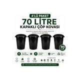 LİDERAMBALAJ07 70 Litre Kapaklı Çöp Kovası 4'lü Set | 4 Adet Çöp Kovası + 4 Adet Uyumlu Kapak | Dayanıklı Plastik Büyük Boy Çöp Kutusu | Ev, Ofis, Bahçe ve İş Yeri Kullanımı