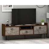 Lidya T0015 Metal Ayaklı, 3 Kapaklı Modern Tv Sehpası Gordion Mermer/Ceviz