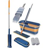 Lidyahan Store Kendinden Sıkmalı Mop ve Tekerlekli Katlanabilir Kova Seti 1 Adet Yedek Mop Hediyeli Lüks Mop Seti Silikon Kova Temizlik Seti Büro Ofis Ev