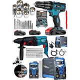 Lieber German Kaynakcı Set 200 Amper Soğutma Invertör Kaynak 2.28 Kırıcı Delici Hilti & 2x Akülü Vidalama Matkap