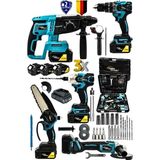 Lieber German L599 5Li Set Kömürsüz Motor 3x Akülü Taşlama Somun Sıkma Kırıcı Delici & Dal Budama Testere Makinesi