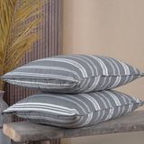 Lief Home Pamuklu Ipliği Boyalı Yıkamalı Kapaklı Yastık Kılıfı | 2’li Set | 50X70 cm | Çift Iğne Detaylı - Antrasit - Beyaz
