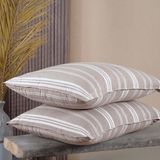 Lief Home Pamuklu Ipliği Boyalı Yıkamalı Kapaklı Yastık Kılıfı | 2’li Set | 50X70 cm | Çift Iğne Detaylı - Kahverengi - Beyaz