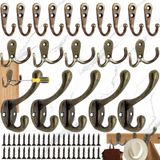 Liekadijiae 20 adet gardırop askısı, elbise askısı, duvar askısı, elbise askısı, vintage, kuğu boynu kancası, duvar kancası, vidalamak için çift kanca (40 vida ile)