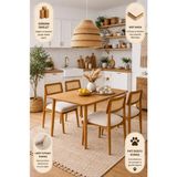 Lif Mobilya 4 Kişilik Hasır Sandalye Yemek Takımı Mdf Masa Doğal Ahşap Renk - 70x140