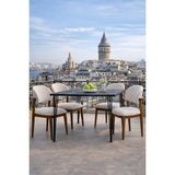 Lif Mobilya 4 Kişilik Polo Sandalye Yemek Takımı Mermer Desen Mdf Masa Metal Ayak - Mermer Desen - Beyaz - Siyah - 70X140