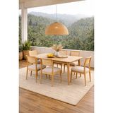 Lif Mobilya 6 Kişilik Hasır Sandalye Yemek Takımı Mdf Masa Ahşap Ayak - Meşe - 70 x 140