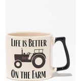 Life Is Better On The Farm Baskılı | Çiftçi Çiftlik Hediyelik | Siyah Kulplu Modern Seramik Kupa