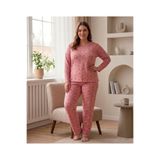 Life Time Moda Kadın Büyük Beden Pijama Takımı Kalp Desenli Milan İnce Kumaş –Dar Kalıp
