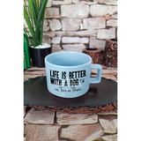 Life With Dogs Baskılı Köpeklerle Hayat Teması Köpeksever Kare Kulplu Fincan Mavi Kupa Bardak