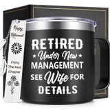 Lifecapido Erkekler için Emeklilik Hediyeleri, Retired Under New Management See Wife for Details Yalıtımlı Kahve Kupası 14 oz, Komik Mutlu Emeklilik Hediyeleri Babalar Günü Hediyeleri Koca Baba